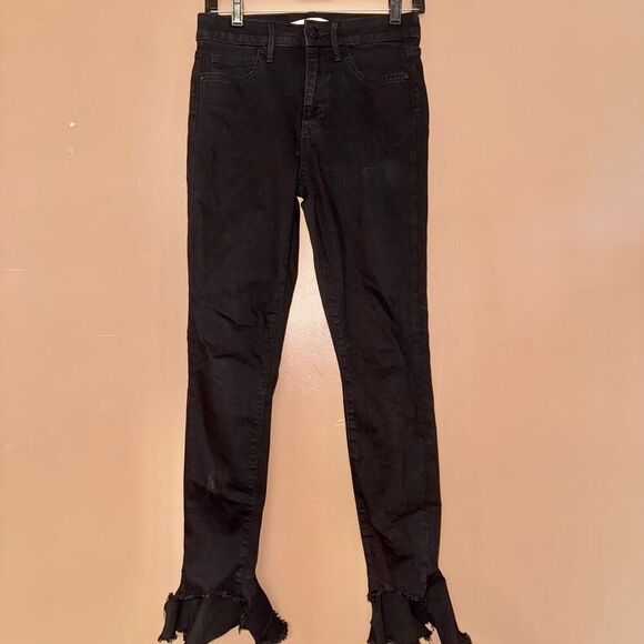Sam Edelman High Rise Skinny Ruffle Ankle Black Jeans Stiletto Raw Hem - Size 27 - Picture 1 of 9